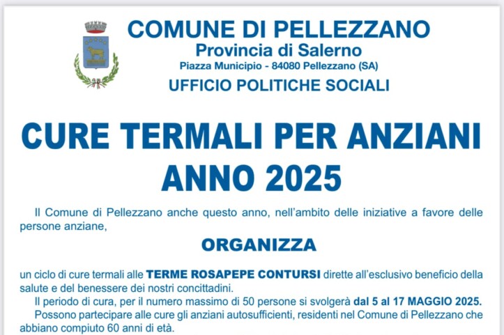 Pellezzano, cure termali per gli anziani: al via le iscrizioni per il ciclo 2025