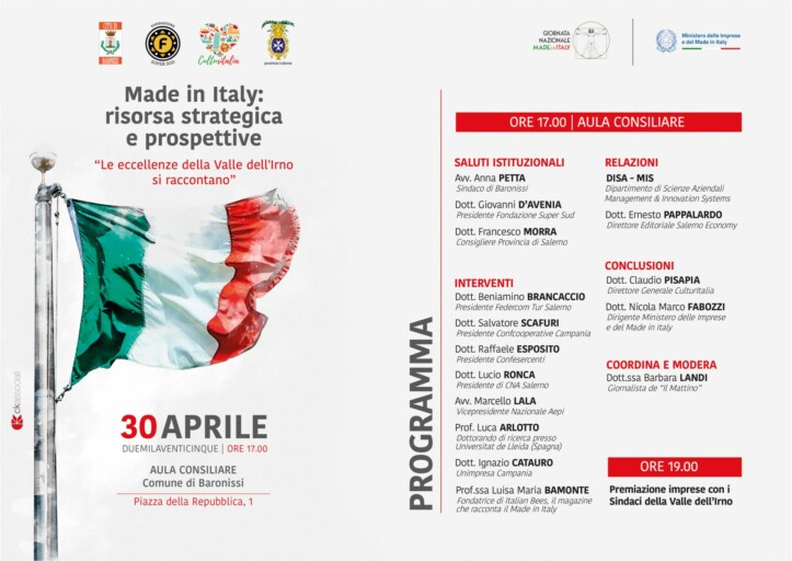 Baronissi celebra il Made in Italy: convegno, premiazioni e degustazioni per valorizzare le eccellenze della Valle dell’Irno