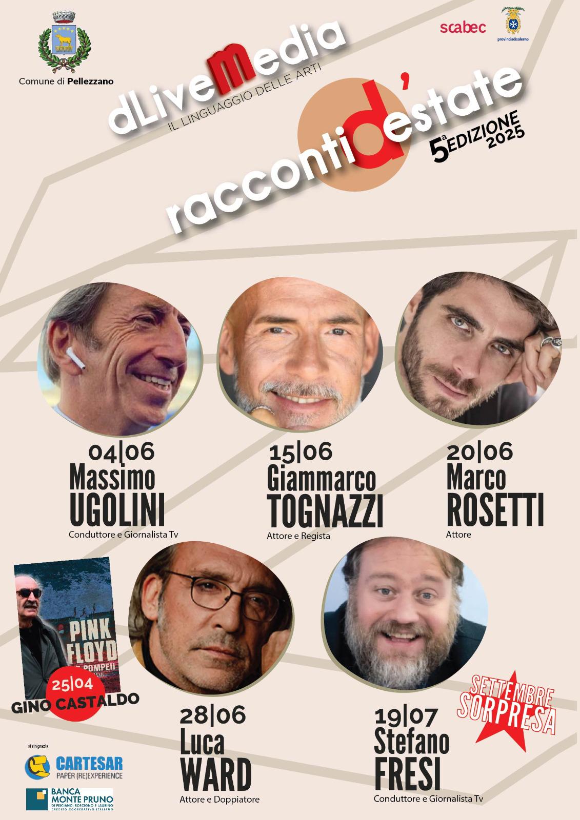 Pellezzano, presentata la quinta edizione di “Racconti d’Estate”: una rassegna tra cinema, cultura e grandi ospiti Pellezzano, presentata la quinta edizione di “Racconti d’Estate”: una rassegna tra cinema, cultura e grandi ospiti