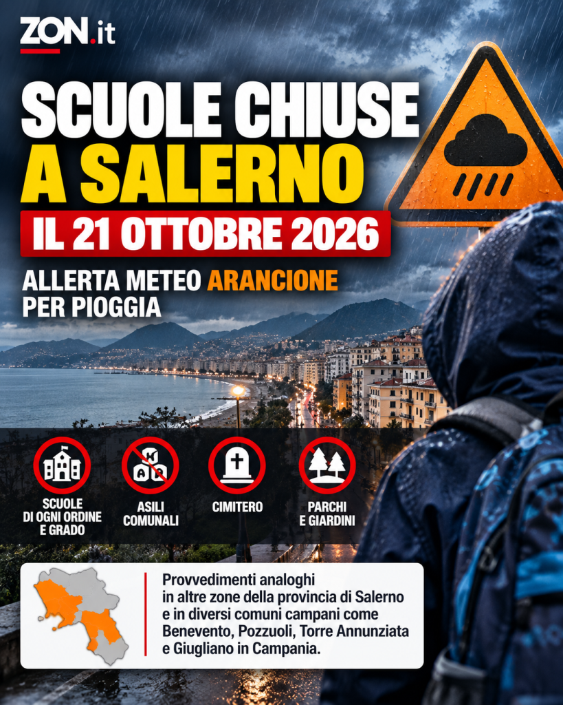 scuole chiuse a salerno il 21 ottobre 2026 per l8217allerta meteo gli altri comuni campani da Zon.it scuole chiuse a salerno il 21 ottobre 2026 per l8217allerta meteo gli altri comuni campani