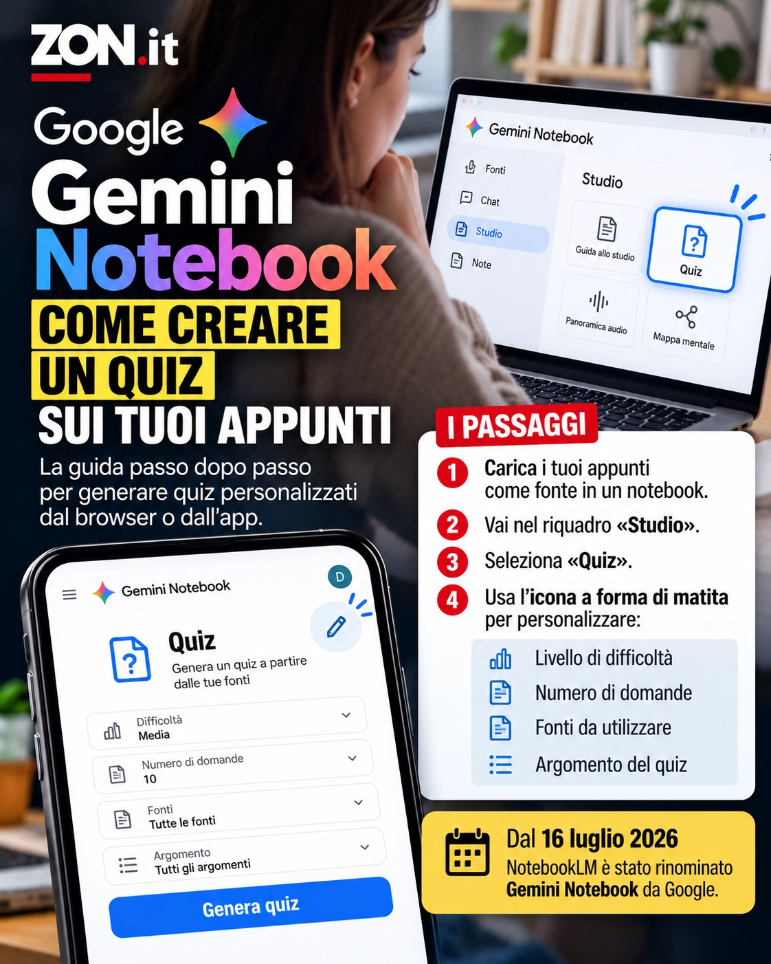 come fare un quiz con notebooklm ora gemini notebook sui tuoi appunti passo passo da Zon.it come fare un quiz con notebooklm ora gemini notebook sui tuoi appunti passo passo