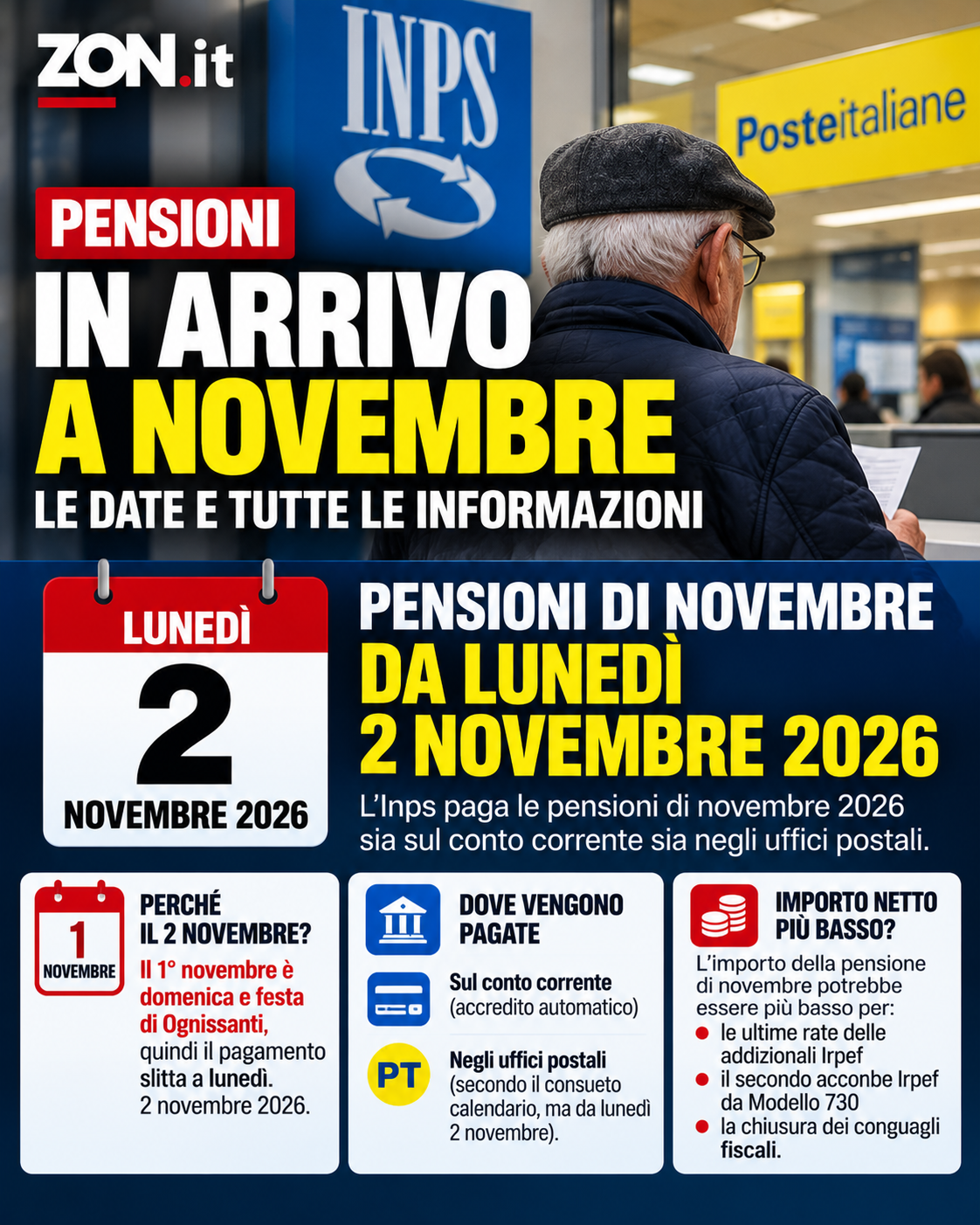 pensioni novembre 2026 pagamento il 2 perch233 il netto scende da Zon.it pensioni novembre 2026 pagamento il 2 perch233 il netto scende
