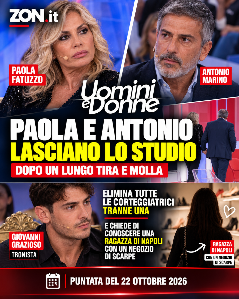 uomini e donne 22 ottobre 2026 paola e antonio lasciano lo studio giovanni grazioso chiama una ragazza di napoli da Zon.it uomini e donne 22 ottobre 2026 paola e antonio lasciano lo studio giovanni grazioso chiama una ragazza di napoli